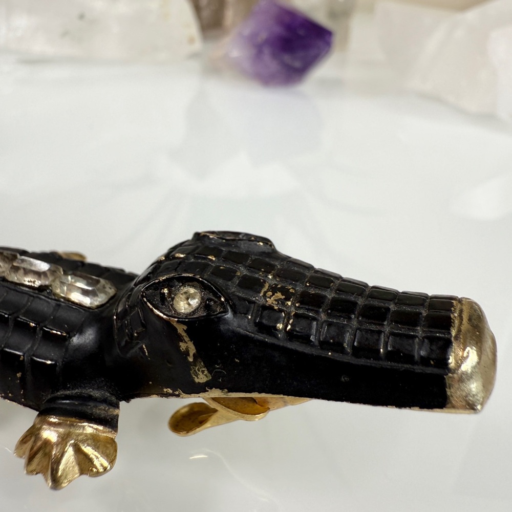 Vintage Gold Tone Metal & Black Alligator / Crocodile Clip - Picture 15 of 15